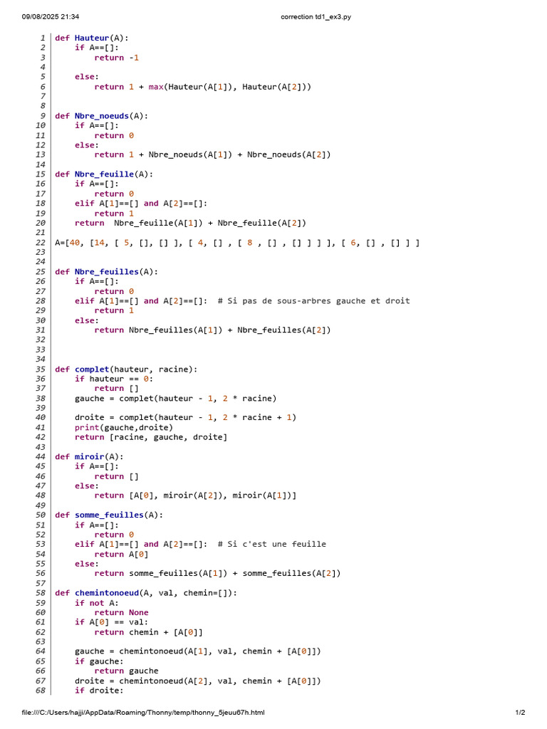 Fonctions sur les arbres binaires en Python | PDF