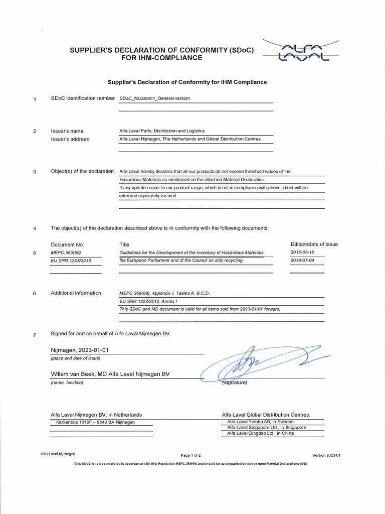 SDoC for IHM Compliance 2023 | PDF | Pollution