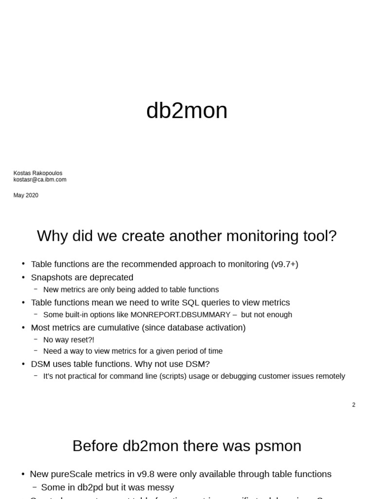 db2mon: Enhanced Database Monitoring Tool | PDF | Ibm Db2 | Databases