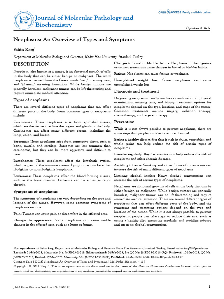 Types and Symptoms of Neoplasms | PDF | Neoplasms | Cancer