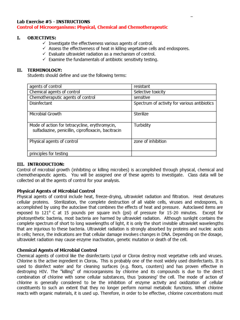 Microbial Control Methods Lab Instructions | PDF | Disinfectant ...
