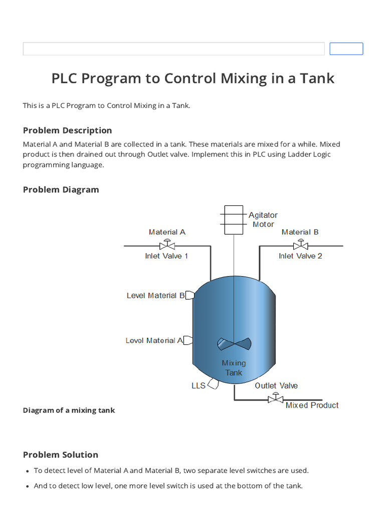PLC Mixing Tank Control Program | PDF | Programmable Logic Controller ...