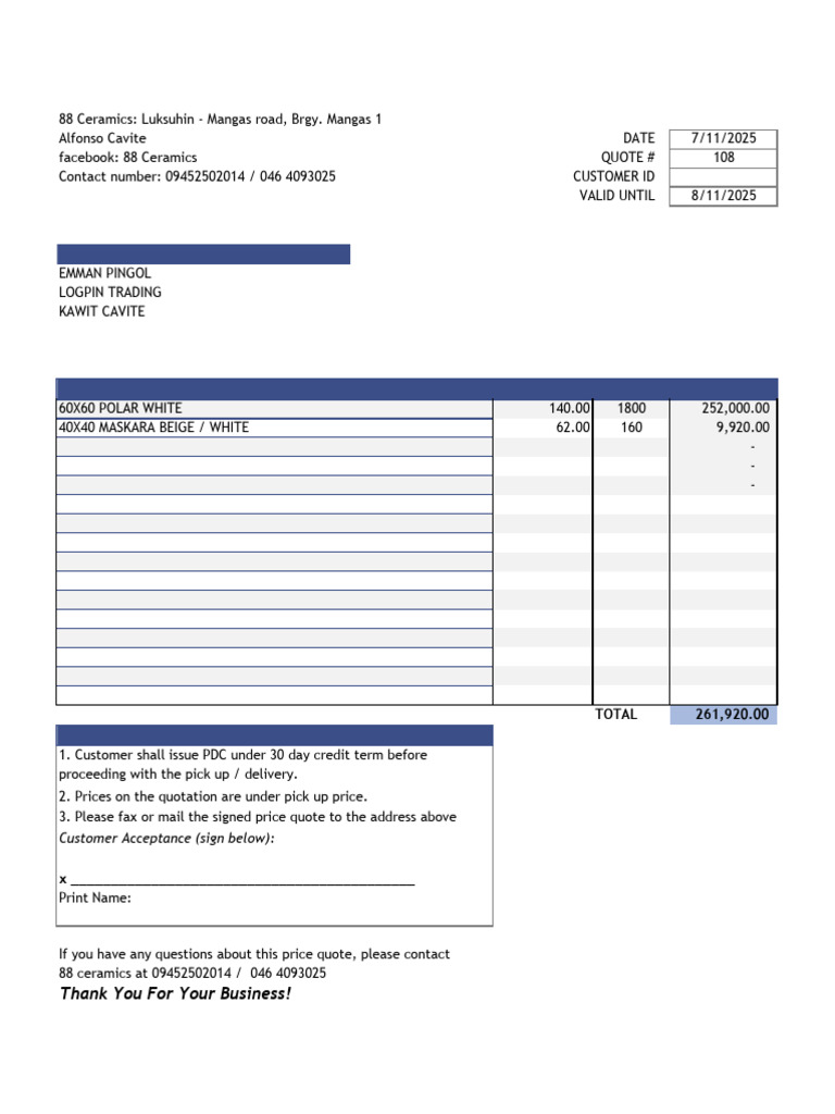88 Ceramics Quotation for Logpin Trading | PDF