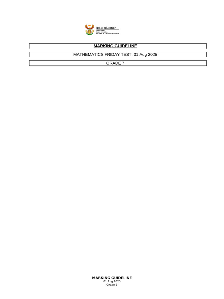 Grade 7 Mathematics Test Guidelines | PDF | Angle | Elementary Geometry