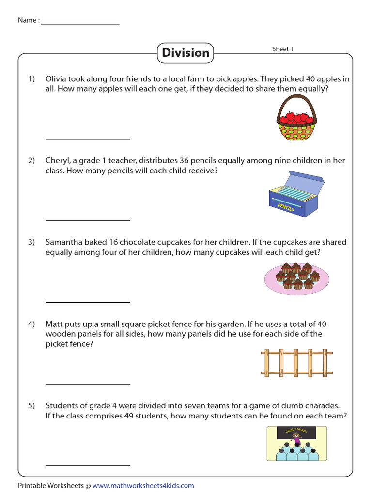 Division Word Problems Basic All Key | PDF