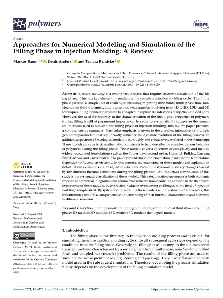 Approaches For Numerical Modeling and Simulation of The Filling Phase ...