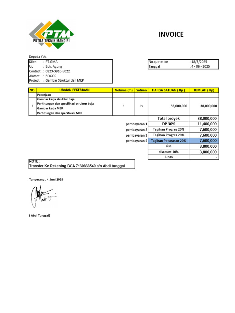 Invoice Proyek Konstruksi PT.GMA | PDF