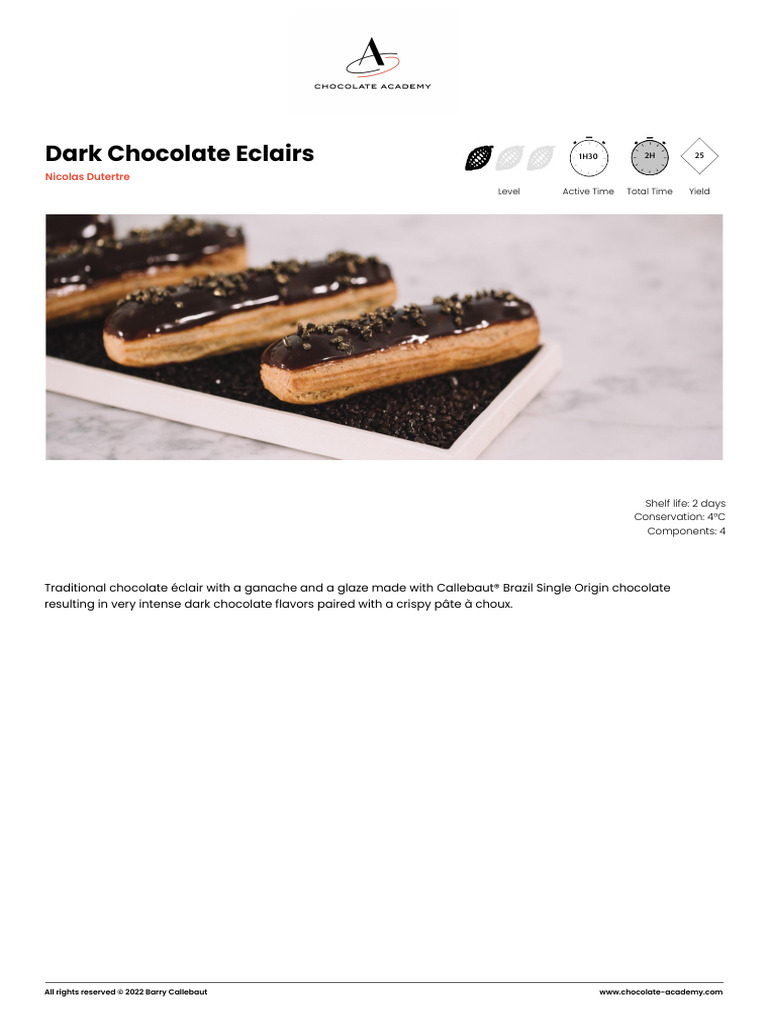 Dark Chocolate Éclair Recipe Guide | PDF | Chocolate | Boiling