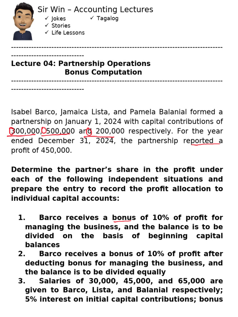 Partnership Profit Allocation Methods | PDF