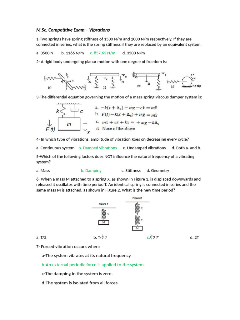 M.Sc. Exam Questions on Vibrations & Design | PDF | Damping | Mechanics