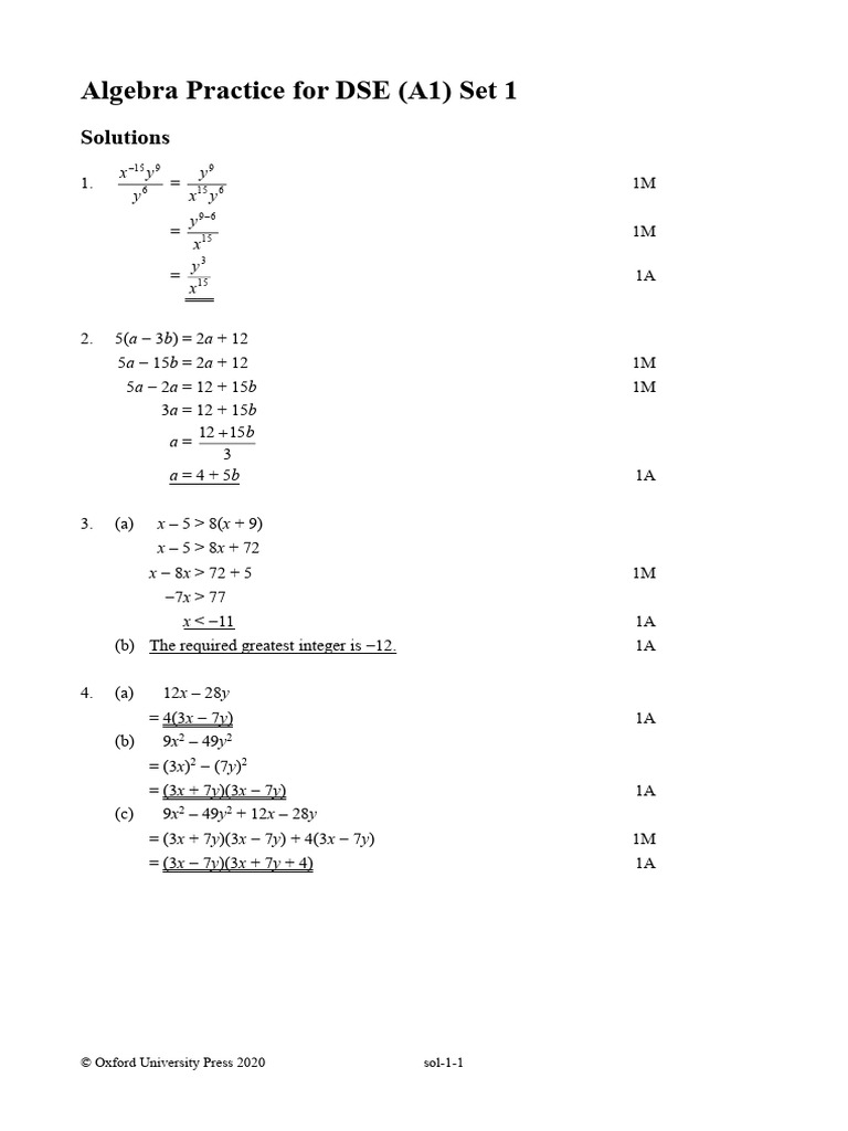 Algebra Practice Solutions for DSE A1 | PDF