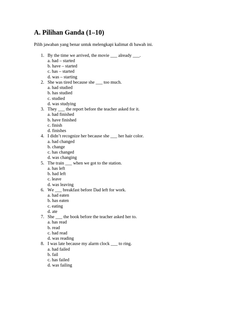 Past Perfect Tense Exercises | PDF | Chess Openings | Chess Theory