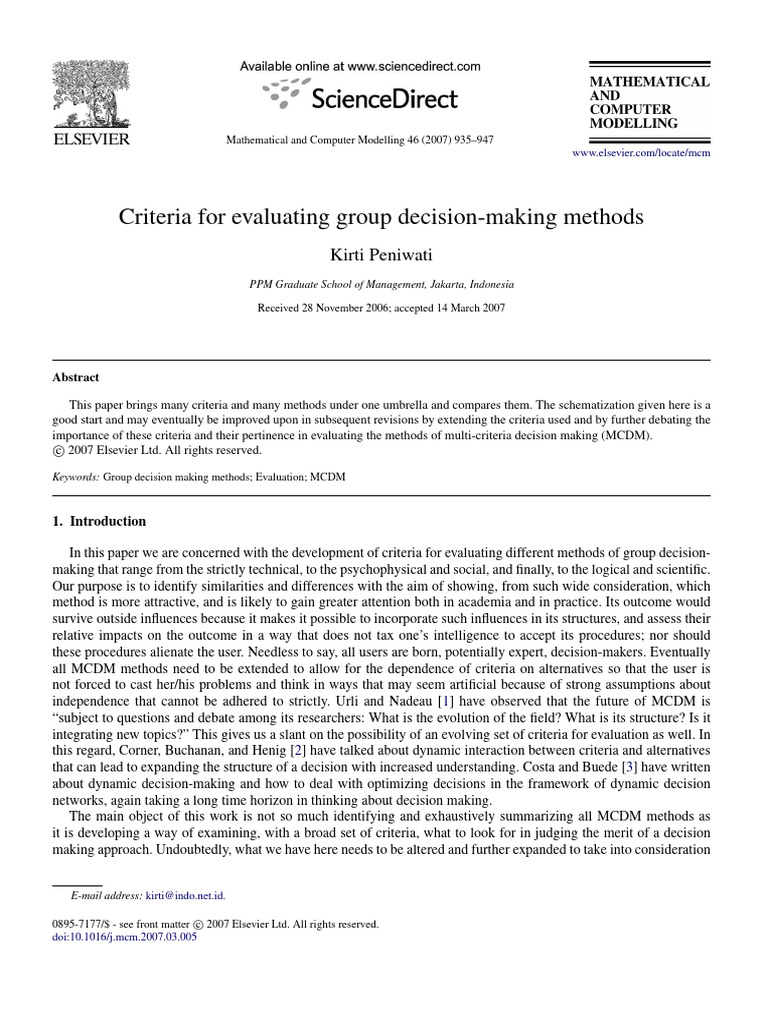 SCOPUS - Criteria For Evaluating Group Decision-Making Methods | PDF ...