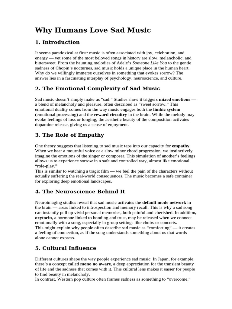 The Psychology of Loving Sad Music | PDF | Feeling | Emotions
