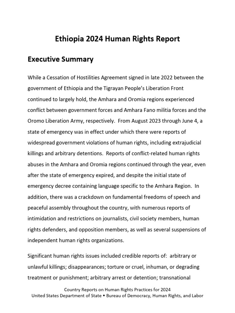 Ethiopia 2024 Human Rights Violations | PDF | Overtime | Occupational ...