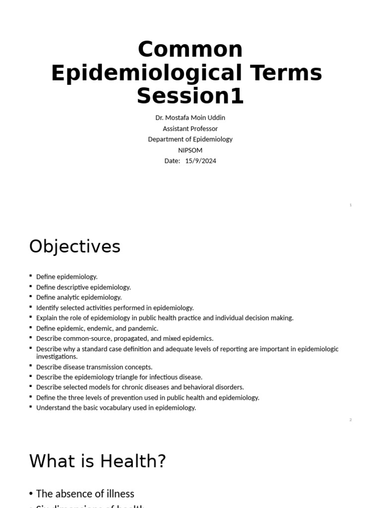 Epidemiology: Key Concepts and Terms | PDF | Infection | Epidemics