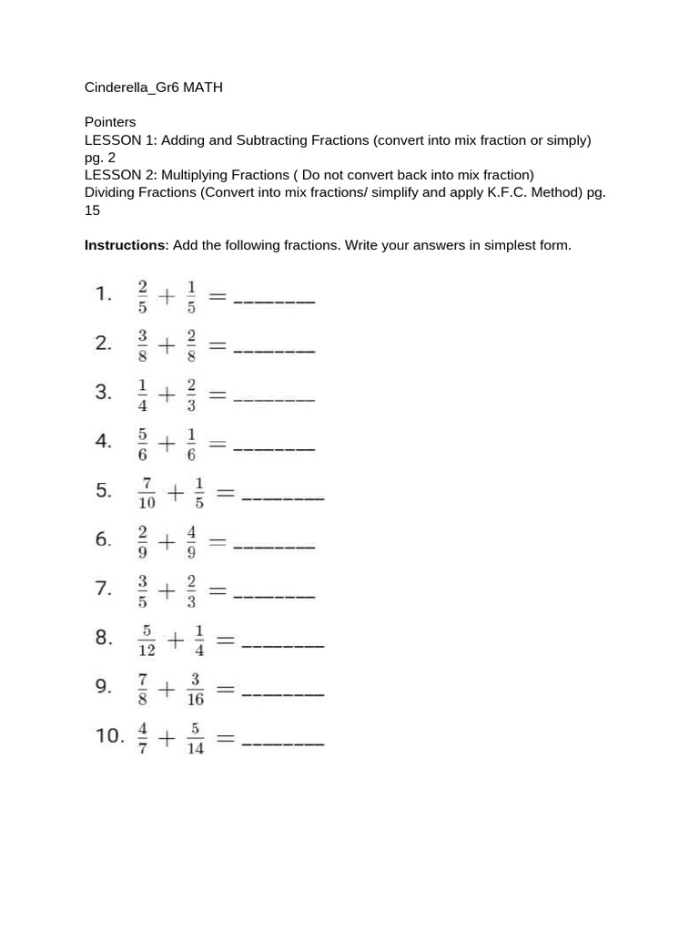 Cinderella Gr6 MATH | PDF
