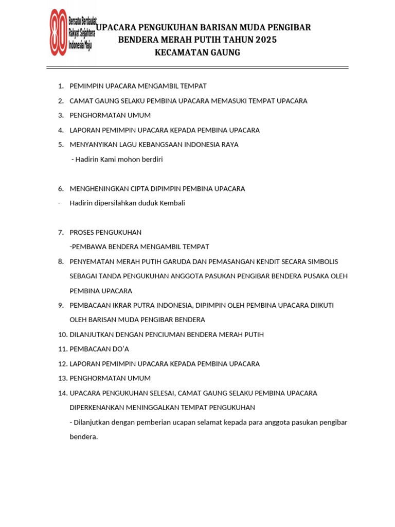 Upacara Pengukuhan Paskibra 2025 Gaung | PDF