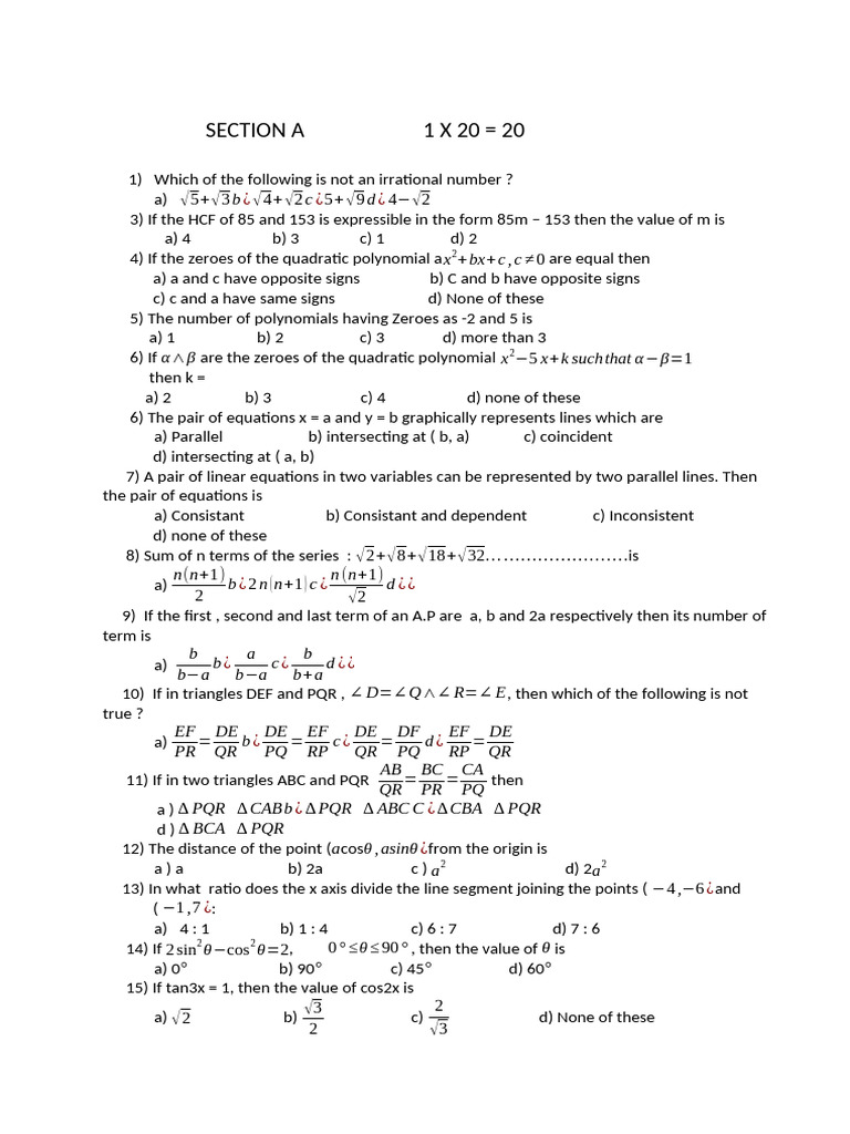 Test Questions on Mathematics Concepts | PDF | Square Root | Equations