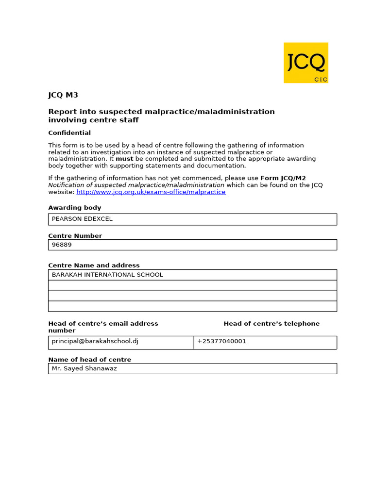 JCQ M3 Malpractice Report Form | PDF