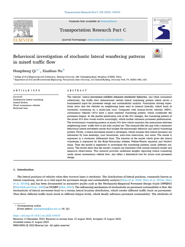 Behavioral Investigation of Stochastic Lateral Wandering Patterns in ...
