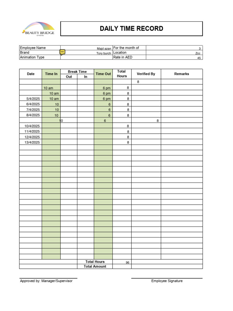 Daily Time Record Template | PDF