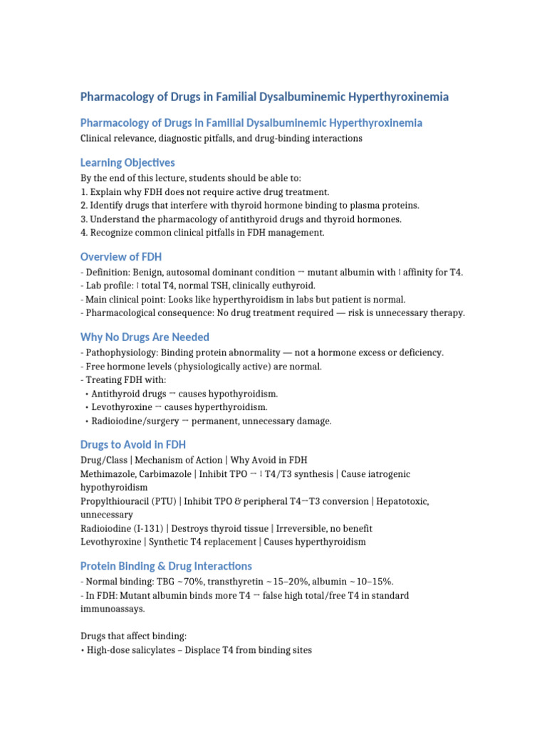 FDH Pharmacology Lecture | PDF | Hyperthyroidism | Hypothyroidism