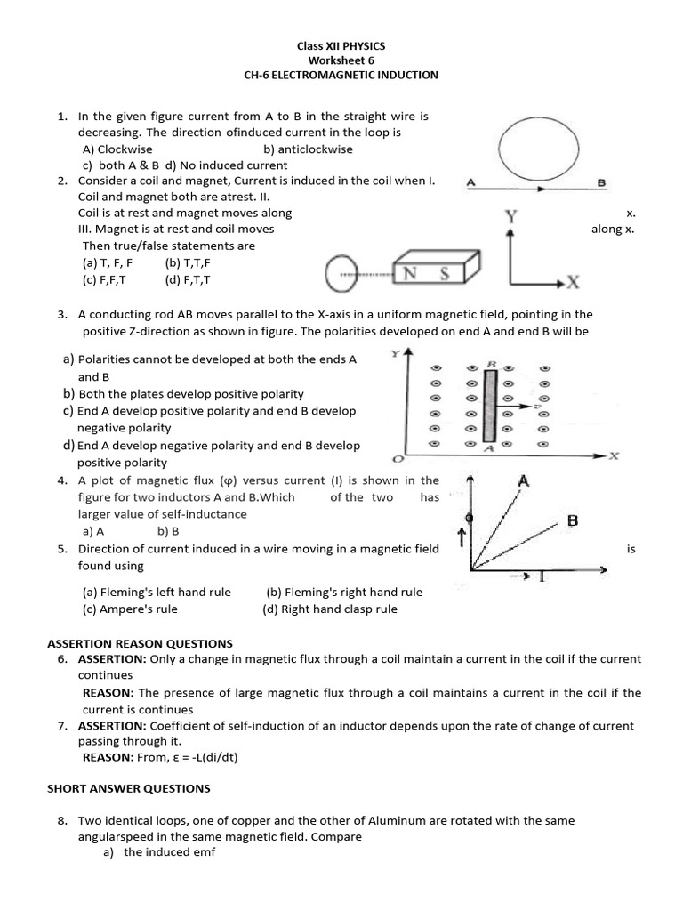 Electromagnetic Induction Worksheet | PDF | Electromagnetic Induction ...