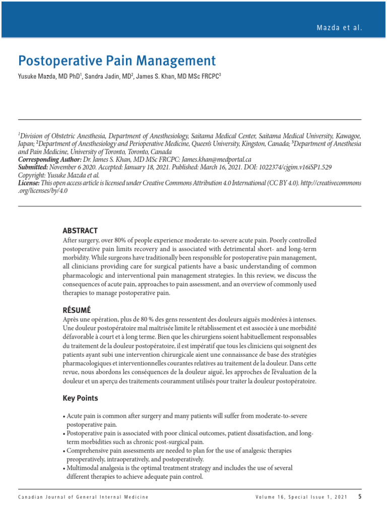 2021 Postoperative Pain Management Guide | PDF | Pain | Pain Management