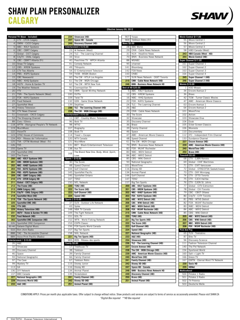 Shaw Calgary TV Channel Guide 2012 | PDF