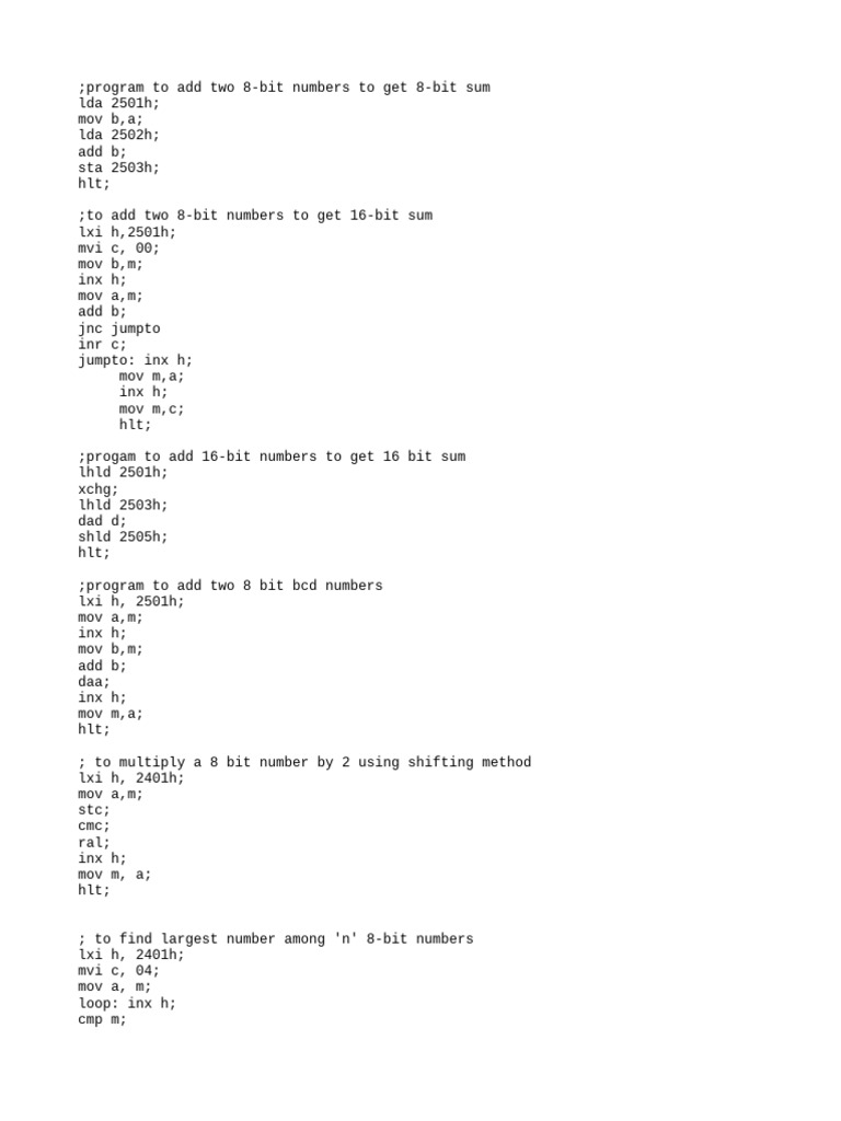 8-Bit and 16-Bit Arithmetic Programs | PDF