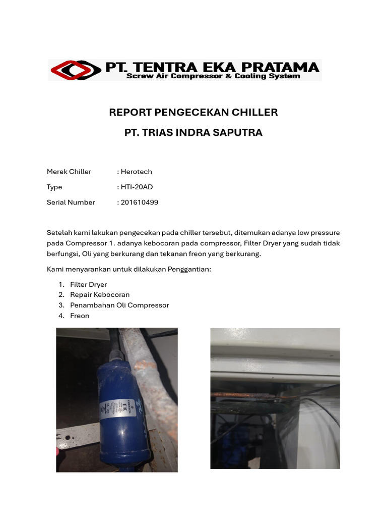 REport Pengecakan Chiller Trias | PDF