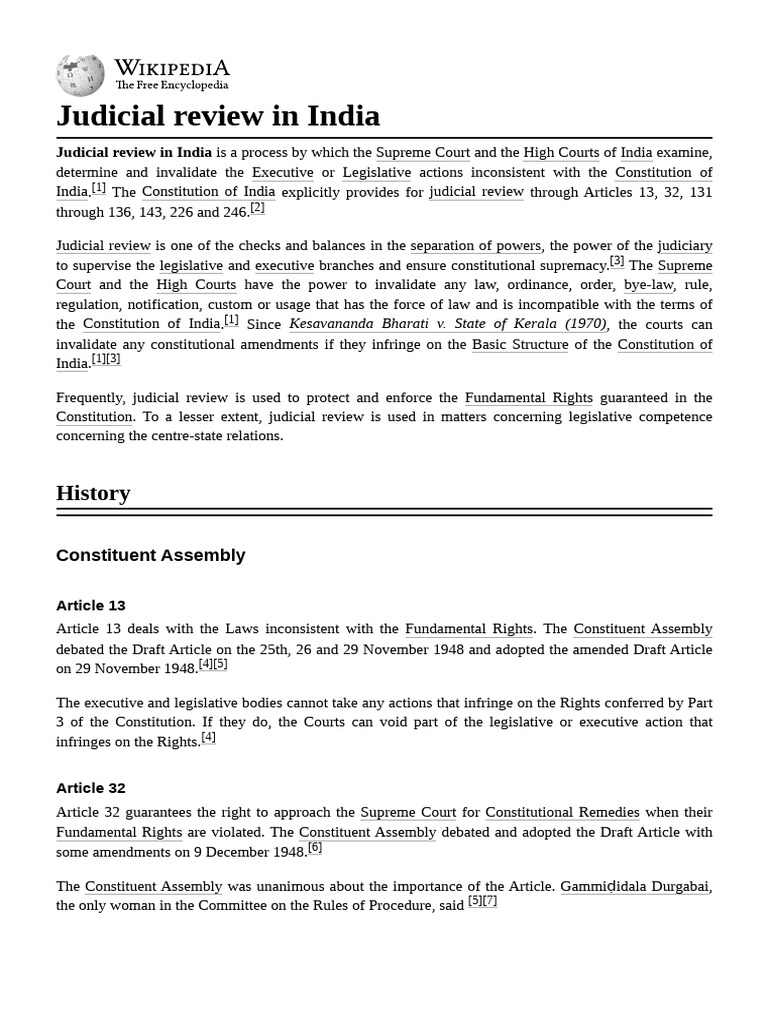 Judicial Review in India Explained | PDF | Government Of India ...
