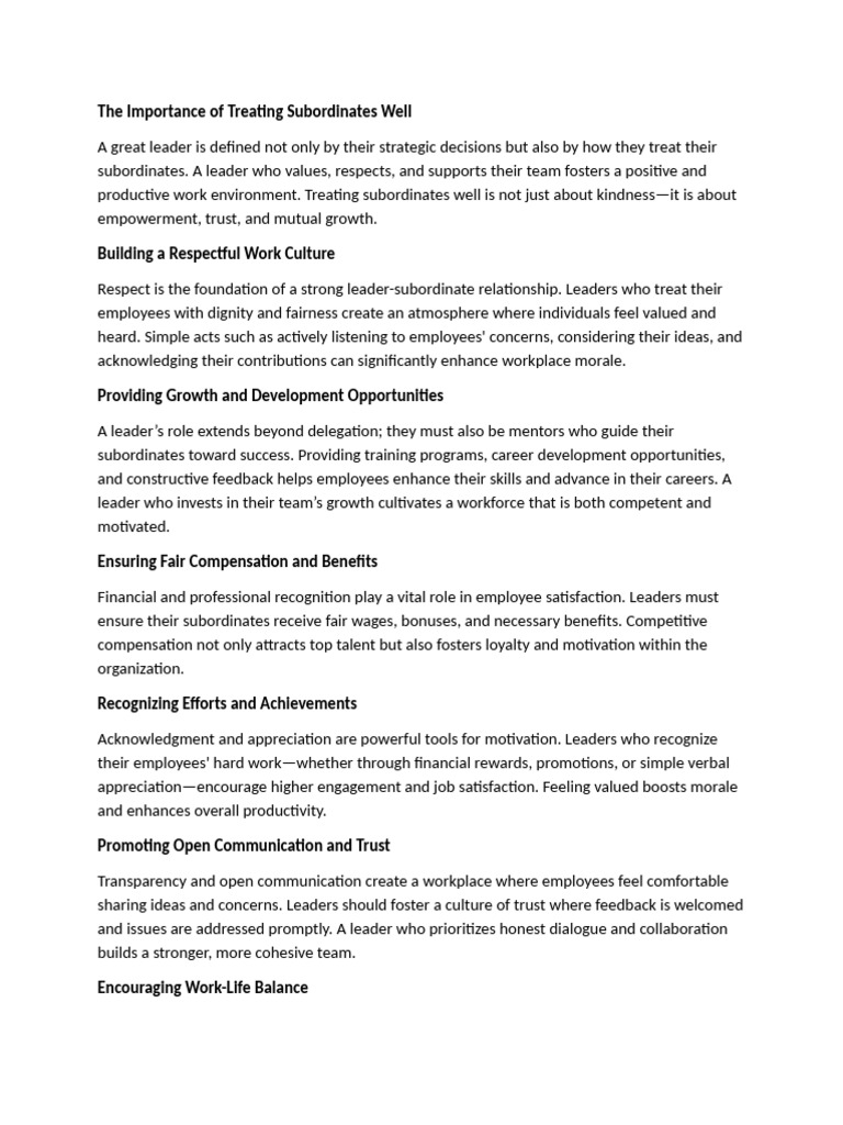 Treating Subordinates Well for Success | PDF | Leadership | Industrial ...