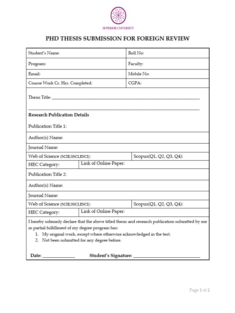 PhD Thesis Submission Format | PDF