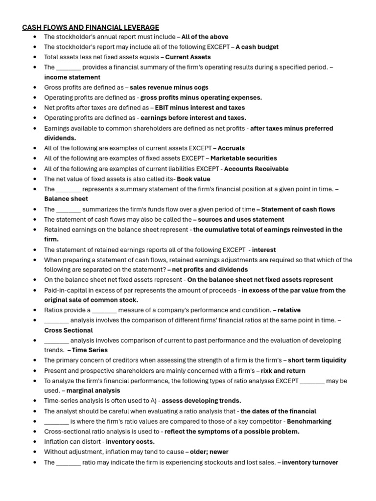 Cash Flow and Financial Leverage Analysis | PDF | Retained Earnings ...