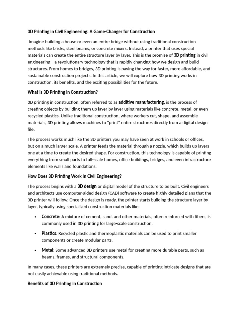 3D Printing Revolution in Civil Engineering | PDF | 3 D Printing ...