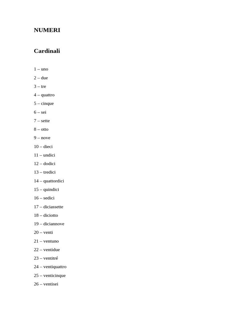 Numeri in Italiano | PDF