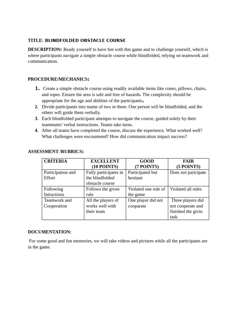 Blindfolded Obstacle Course Guide | PDF