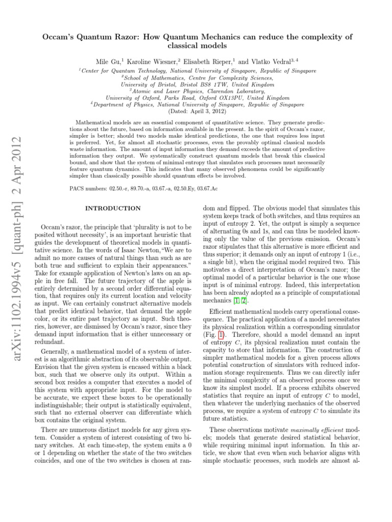 Occam's Quantum Razor Explained | PDF | Mathematical Model | Quantum ...