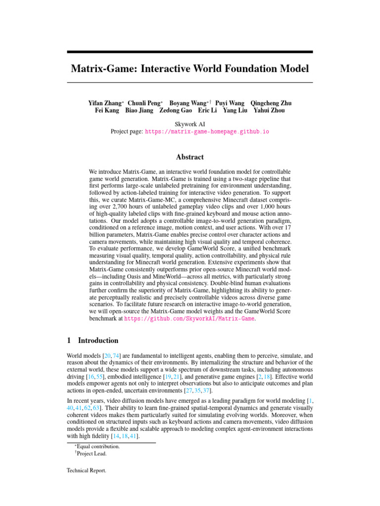 Matrix Game Interactive World Model | PDF | Video | Simulation