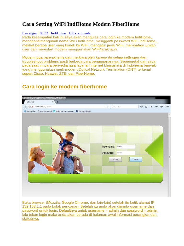 Cara Setting WiFi IndiHome Modem FiberHome | PDF