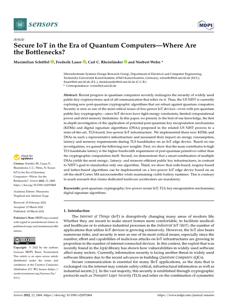 Post-Quantum Security for Low-Power IoT | PDF | Public Key Cryptography ...