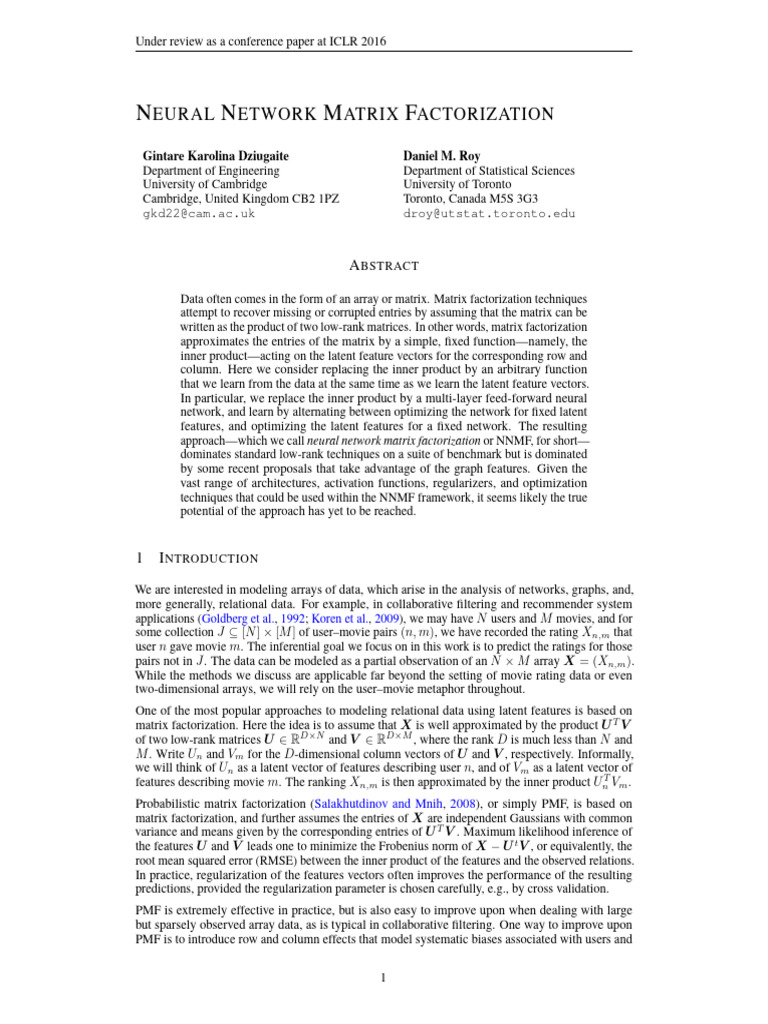 Neural Network Matrix Factorization | PDF | Matrix (Mathematics ...
