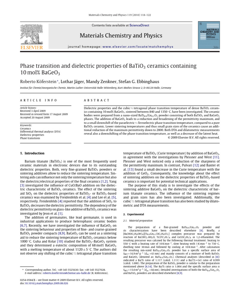 Dielectric Properties of BaTiO3 Ceramics | PDF | Sintering | Ceramics