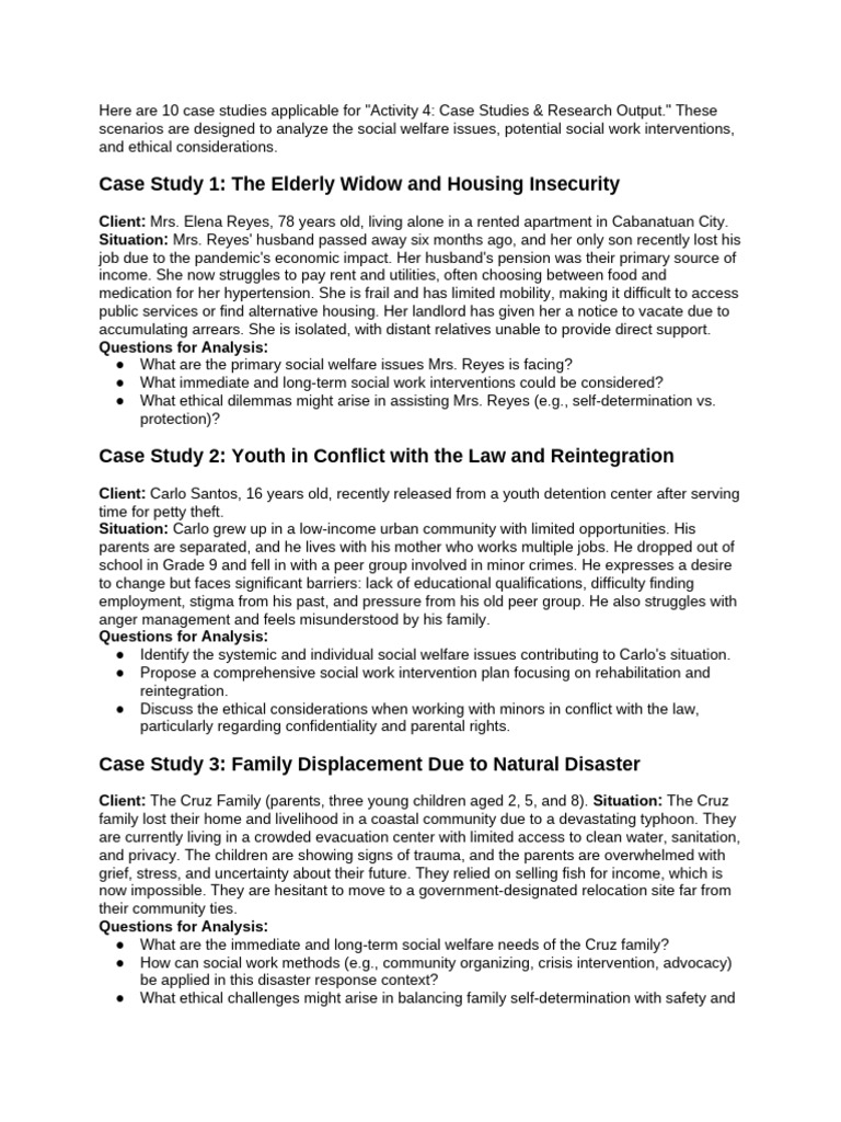 Sample Case Studies For Social Welfare and Social ... | PDF | Social ...