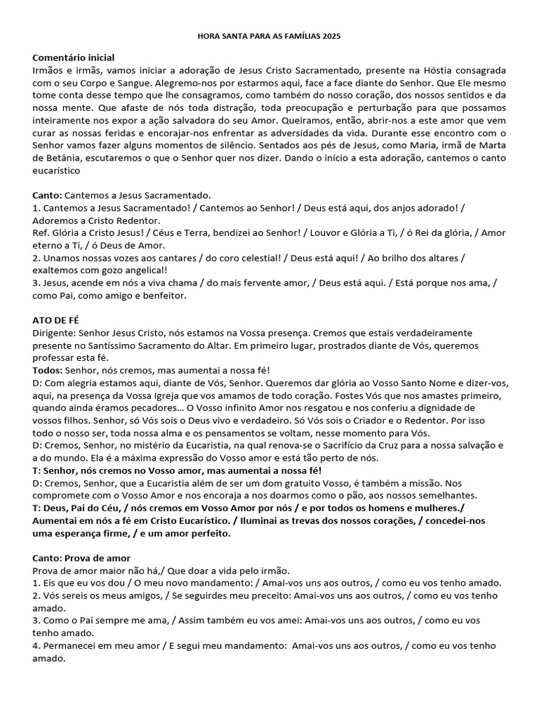 Hora Santa para Famílias 2025 | PDF | Eucaristia | Maria, mãe de Jesus