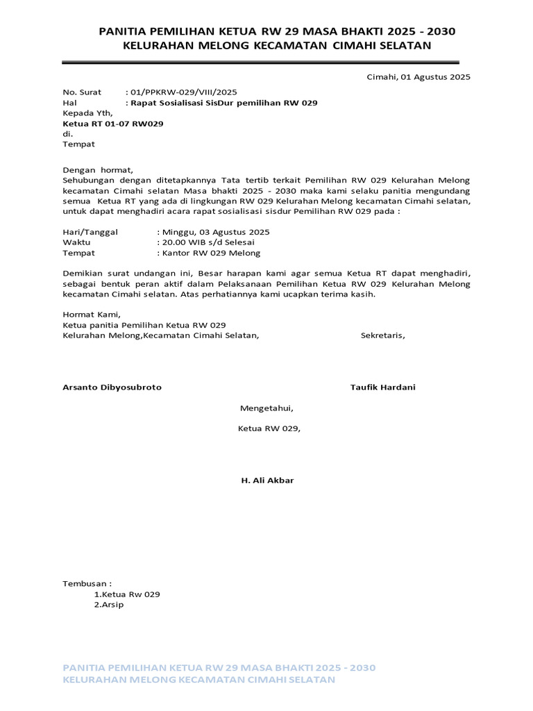 Sosialisasi Pemilihan Ketua RW 029 | PDF