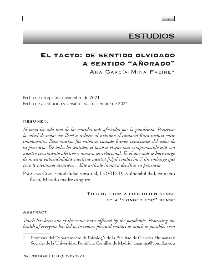 El Tacto: Sentido Olvidado y Añorado | PDF | Sentidos