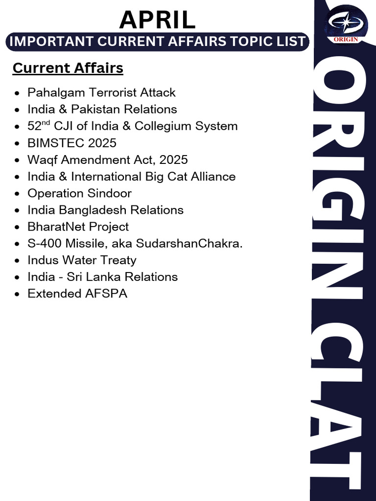 Current Affairs: April 2025 Highlights | PDF